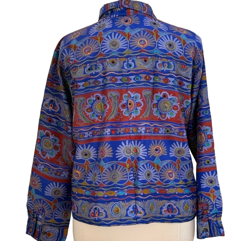 Chico’s Silk/Rayon, Beaded Women's Top - Picture 5 of 11